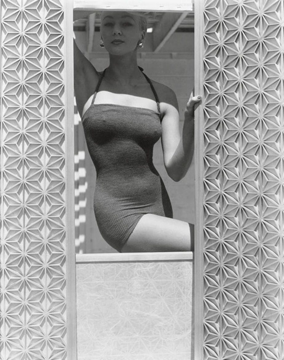 Artwork Title: Model in Woollen Swimsuit between Screens