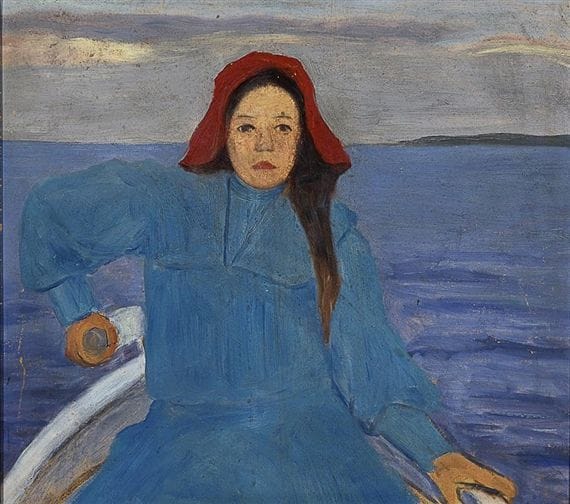 Artwork Title: SOUTAVA PUNAHATTUINEN TYTTÖ (Rowing Girl with Red Hat),