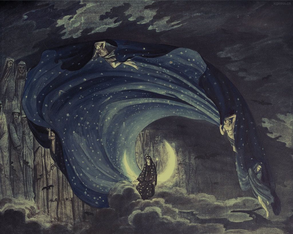 Artwork Title: The Hall of Stars in the Palace of The Queen of the Night; scenic designs for Die Zauberflöte