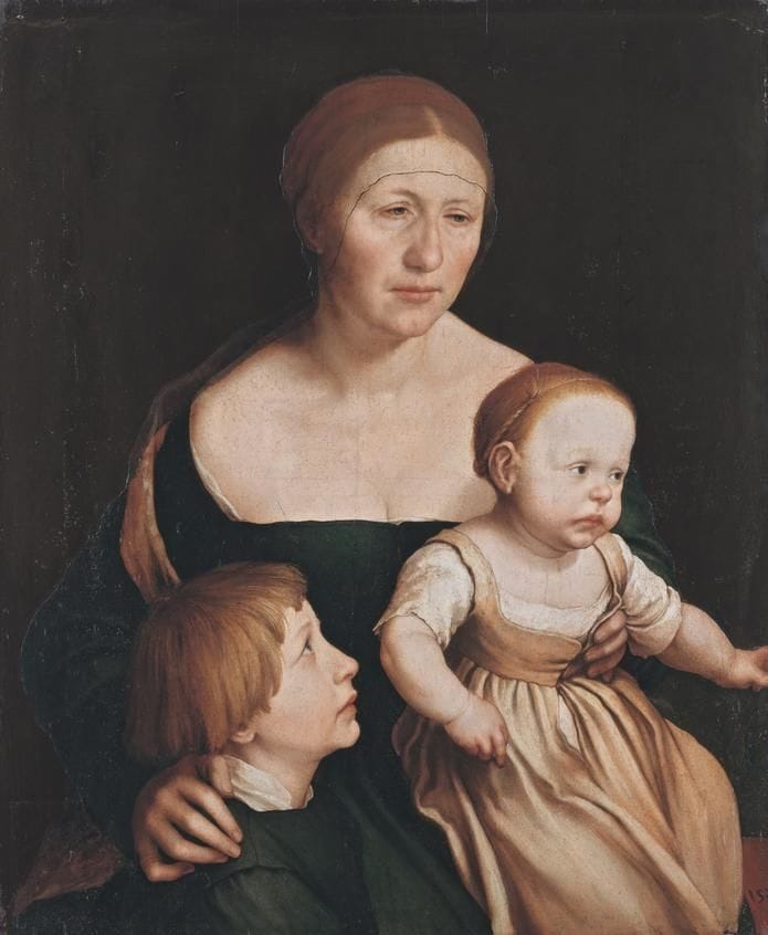 Artwork Title: Bildnis der Frau des Künstlers mit den beiden ältesten Kindern, (Portrait of the Artist's Wife with 