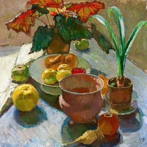 Artwork Title: Still Life with Pots of Flowers and Apples