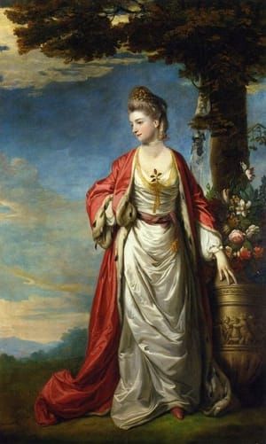 Artwork Title: Mrs. Trecothick, Full Length, in 'Turkish' Masquerade Dress, Beside an Urn of Flowers, in a Landscap