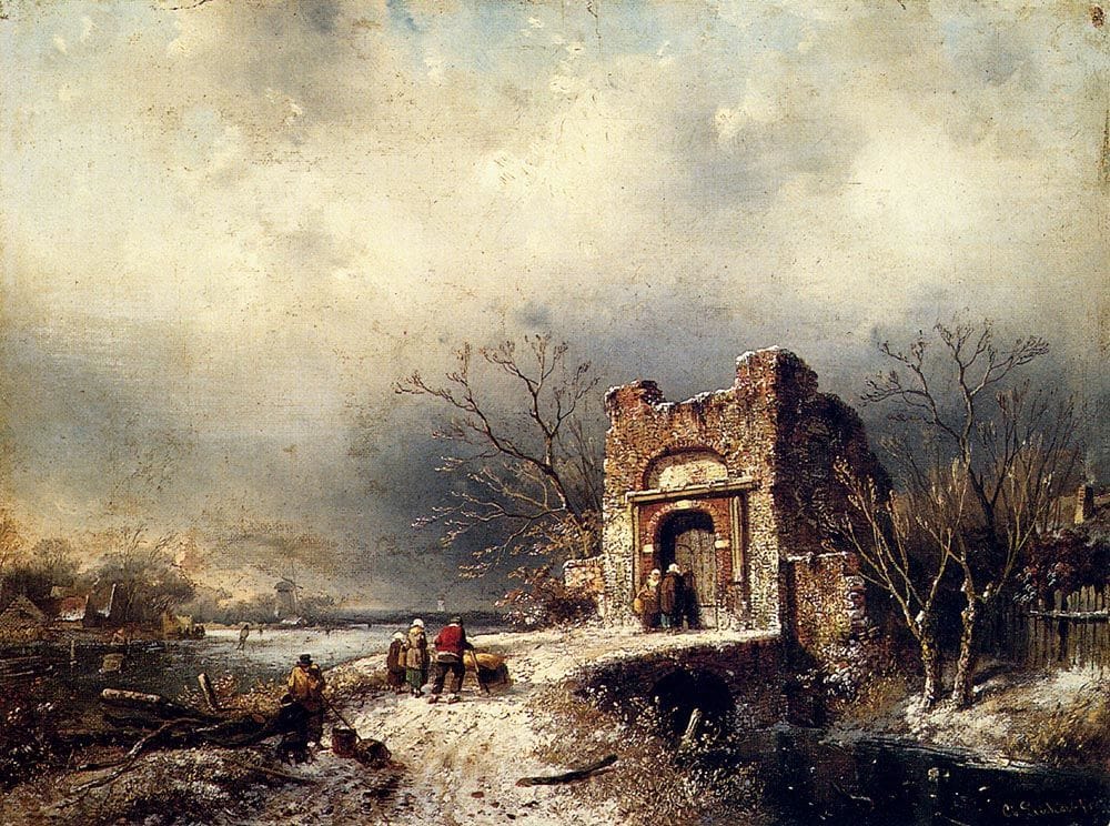 Artwork Title: Villagers on a Frozen Path