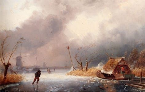 Artwork Title: A Winter Landscape With Skaters On A Frozen Waterway