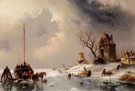 Artwork Title: Figures Loading A Horse Drawn Cart On The Ice