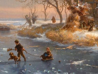 Artwork Title: A Winter Landscape with Skaters on a Frozen River