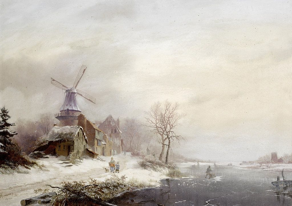 Artwork Title: Winter Landscape with Hamlet, Windmill and Figures