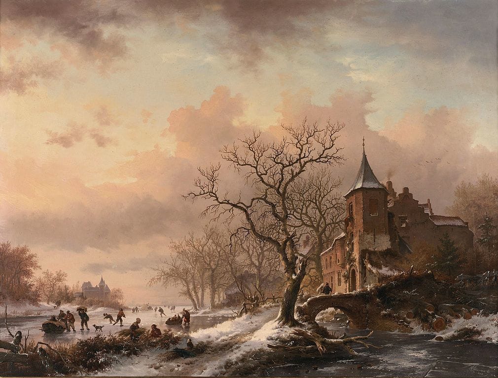 Artwork Title: Castle in a Winter Landscape and Skaters on a Frozen River