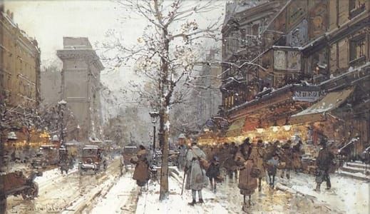 Artwork Title: A Busy Boulevard Under Snow at Porte St. Martin Paris
