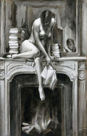 Artwork Title: Untitled (Self-portrait in a mirror with a model on a fireplace mantle)