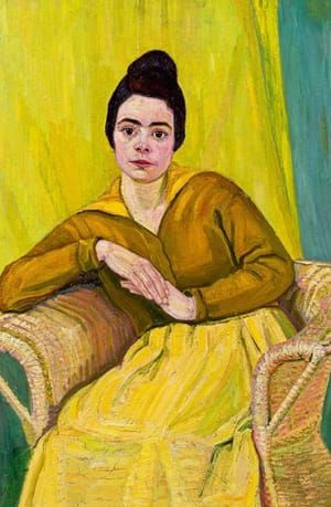 Artwork Title: Sitzende dame im Korbstuhl (Seated Woman in Wicker Chair) (probably the artist’s wife)