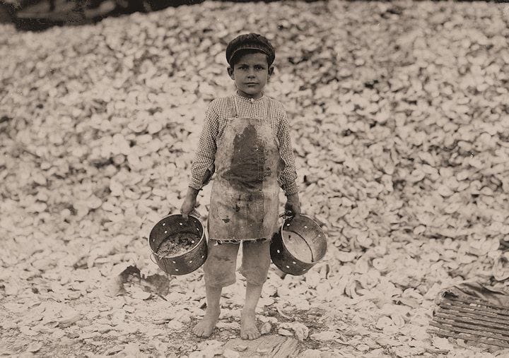 Artwork Title: Seafood Workers: Manuel the young shrimp picker, age 5