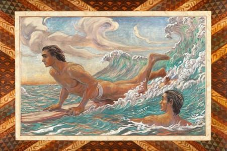 Artwork Title: Haʻawina i Heʻe Nalu (The Surfing Lesson)