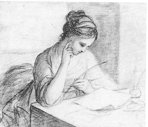 Artwork Title: Drawing of a Girl Reading her Writing