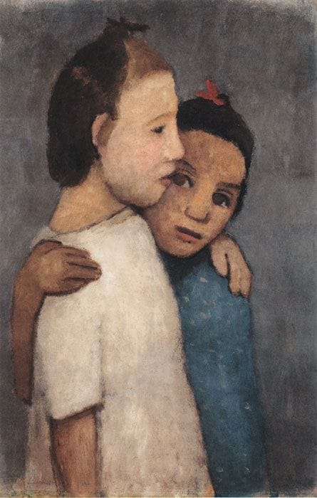 Artwork Title: Zwei mädchen in weißem und blauen kleid (Two Girls in White and Blue Dresses)