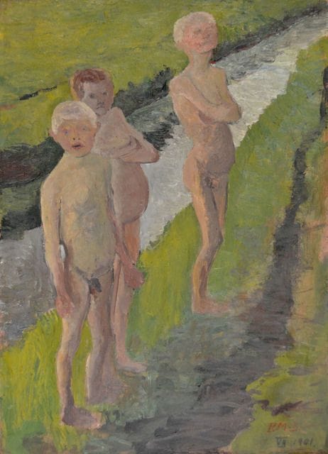 Artwork Title: Three Bathing Boys By Canal