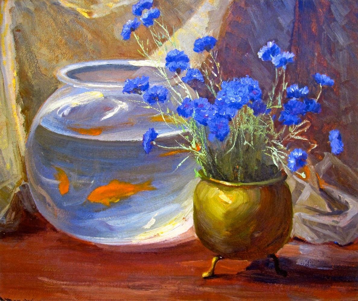 Artwork Title: Goldfish Bowl and Flowers