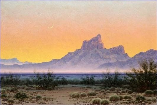 Artwork Title: Desert Nocturne Landscape – Crescent Moon
