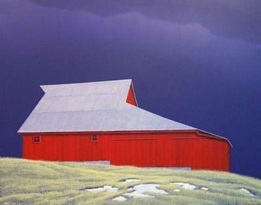 Artwork Title: Red Barn with Dark Blue Sky,