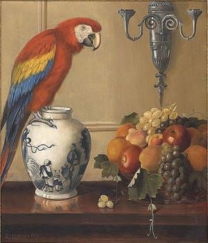 Artwork Title: Still Life of Macaw, Chinese Vase and Fruit