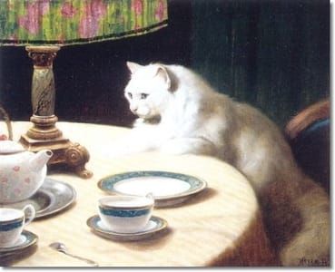 Artwork Title: White Persian Cat on a Table