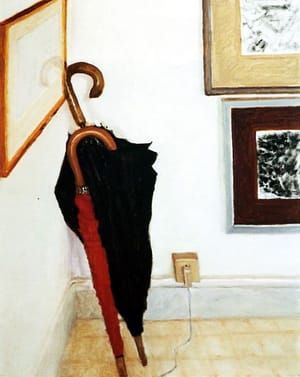 Artwork Title: ﻿Red and Black Umbrellas