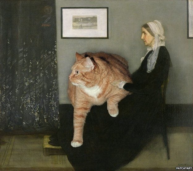 Artwork Title: Arrangement in Grey, Black and Ginger. Whistler's Mother and the Cat, based on James Abbott McNeill 