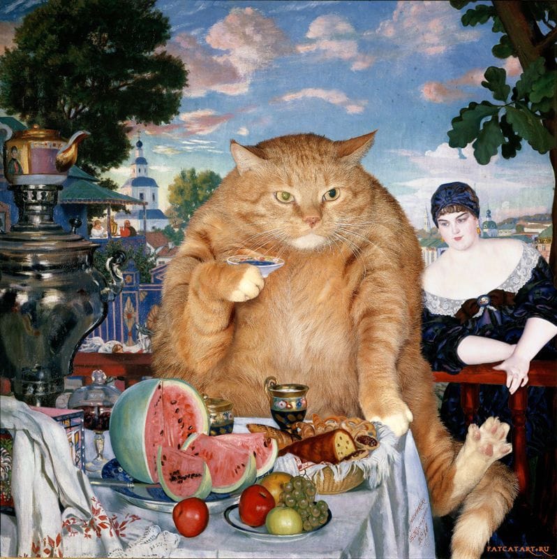 Artwork Title: Boris Kustodiev. Merchant’s Wife at Cat’s Tea