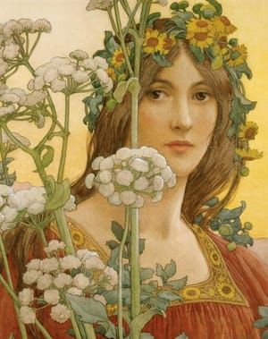 Artwork Title: Portrait de jeune femme aux fleurs