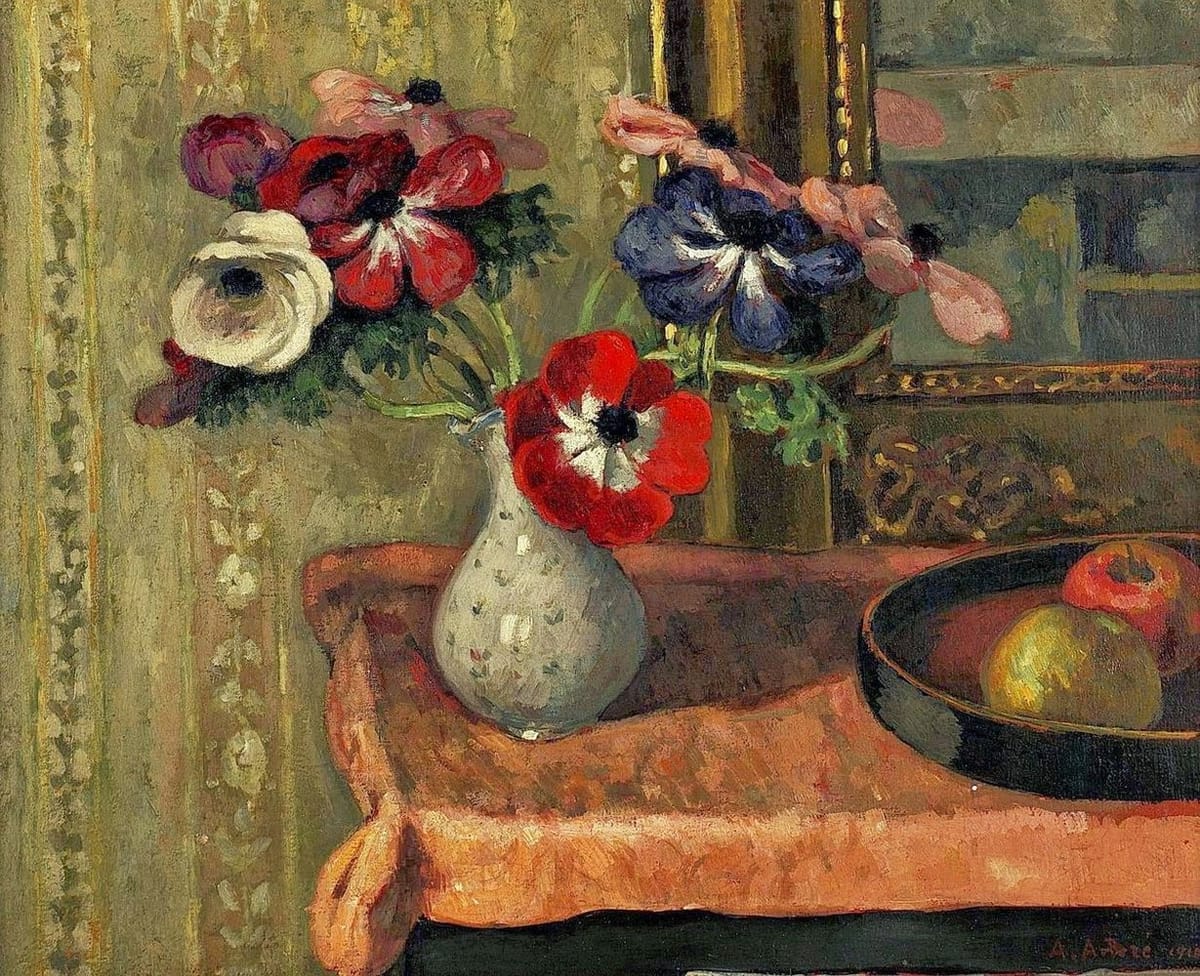 Artwork Title: Still Life: Vase of Flowers and Fruit on a Table