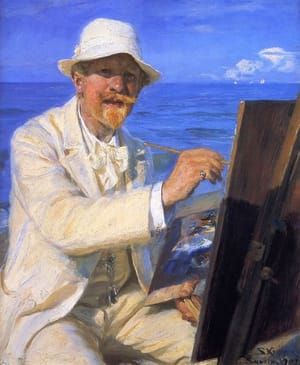 Artwork Title: Self-Portrait, Sitting by His Easel at Skagen Beach