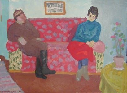 Artwork Title: НА КРАСНОМ ДИВАНЕ  (On the Red Couch)
