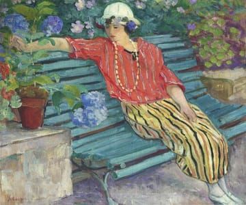 Artwork Title: Woman on Garden Bench