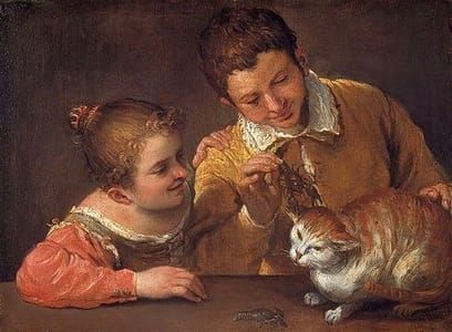 Artwork Title: Two Children Teasing a Cat