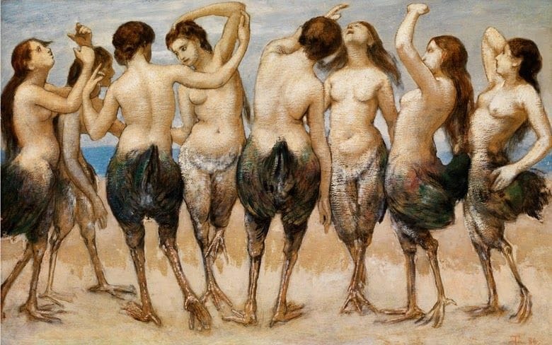 Artwork Title: Acht tanzende Frauen in Vogelkörpern (Eight Dancing Women in Bird Bodies)