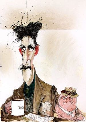 Artwork Title: George Orwell and a pig for a illustrated edition of Animal Farm
