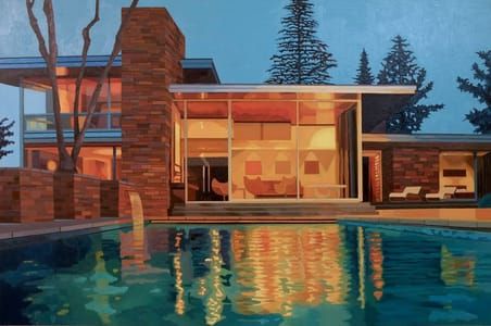 Artwork Title: California Living, Mid-Century Modern House at Dusk