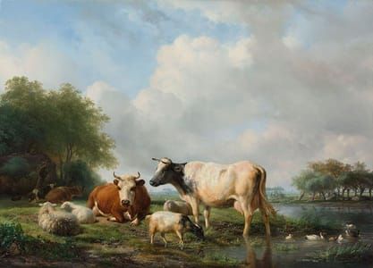 Artwork Title: Landscape with Cattle at a Watering Hole