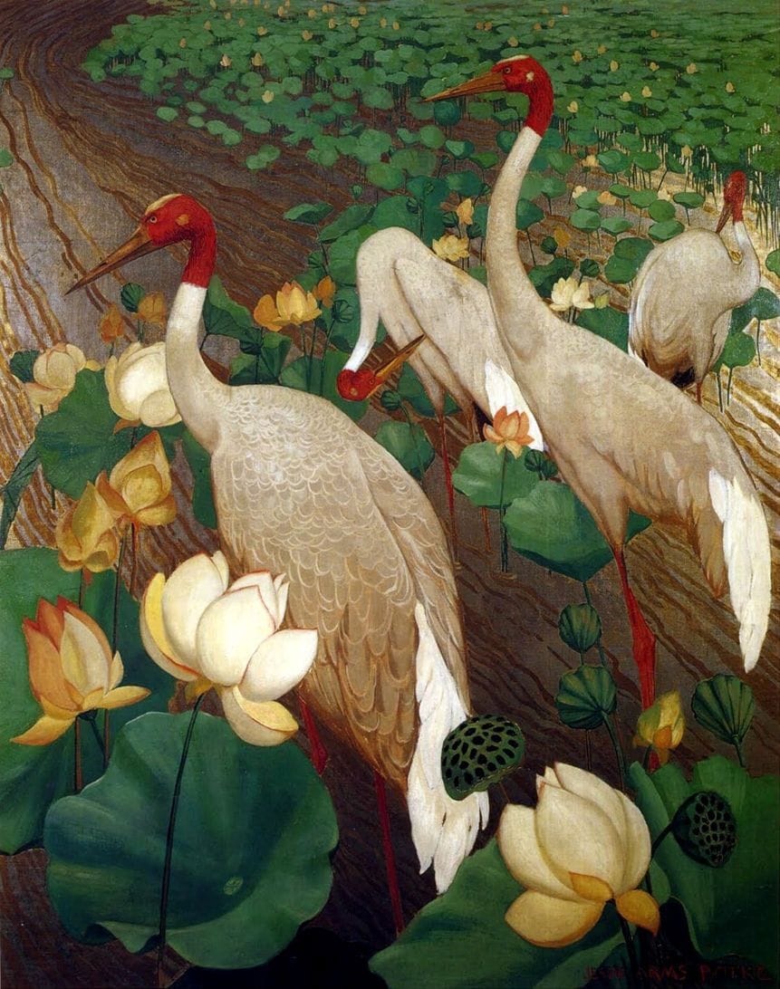 Artwork Title: Sacred Cranes in a Tropical River