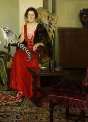Artwork Title: Stephen and Virginia Courtauld with their pet ring-tailed lemur Mah-Jongg