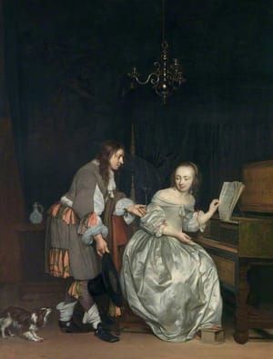 Artwork Title: Interior with a Lady at a Spinet and a Gentleman Offering Her a Glass of Wine