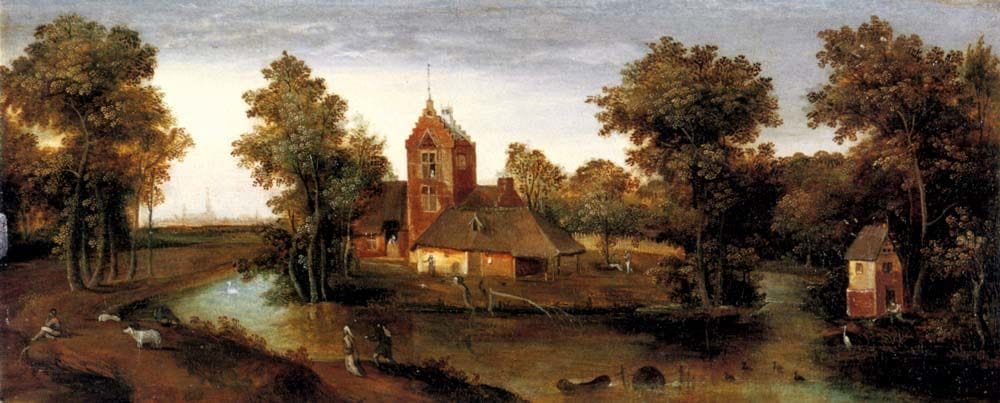 Artwork Title: A Moated Tower With Farmhouses