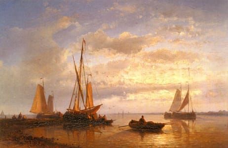 Artwork Title: Dutch Fishing Vessels In A Calm At Sunset