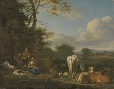 Artwork Title: Arcadic landscape with resting shepherds and catle