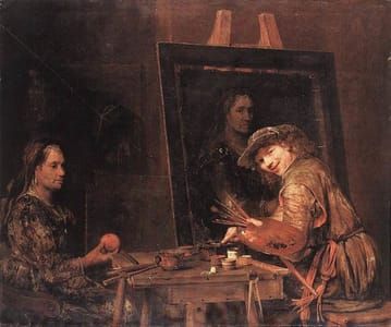 Artwork Title: Self Portrait At An Easel Painting An Old Woman