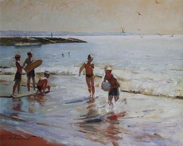 Artwork Title: Children playing in seashore