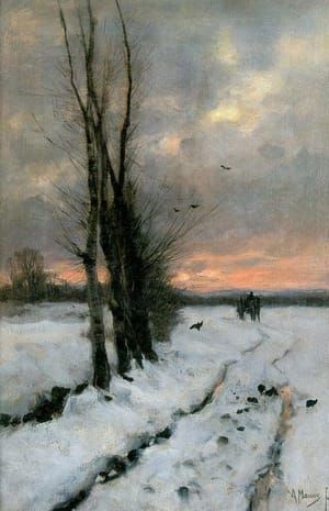 Artwork Title: Winter Landscape at Sunset (Sneeuwlandschap bij ondergaande zon)
