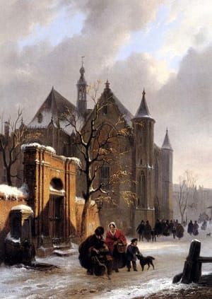 Artwork Title: A Capricio View With Figures Leaving A Church In Winter