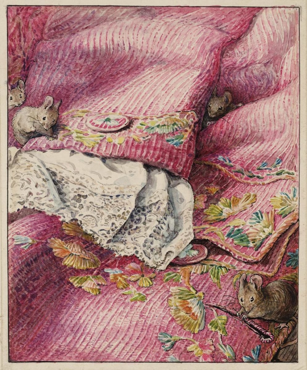 Artwork Title: The Mice Stitching Button-Holes (Illustration for The Tailor of Gloucester)