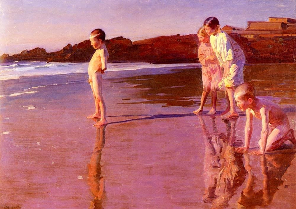 Artwork Title: Children On The Beach At Sunset Valencia